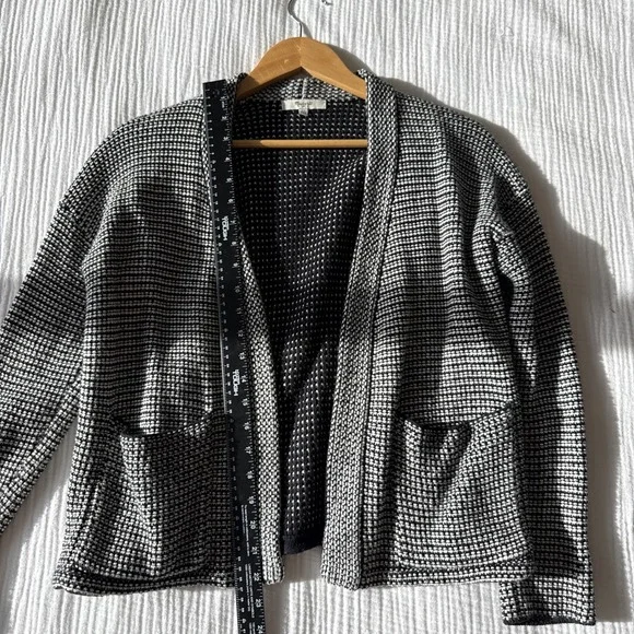 Madewell Cardigan Women Medium Black White Knit Tweed Open Front Cocoon Classic - Picture 5 of 6